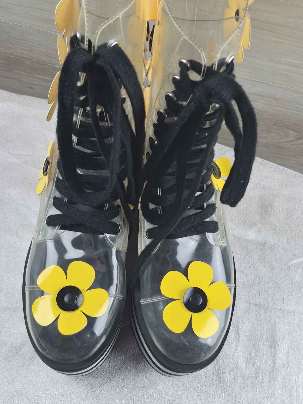 CURRENT MOOD Clear Flower Platform Combat Boots Striped Lug Sole Women's Size 9 - Picture 3 of 10